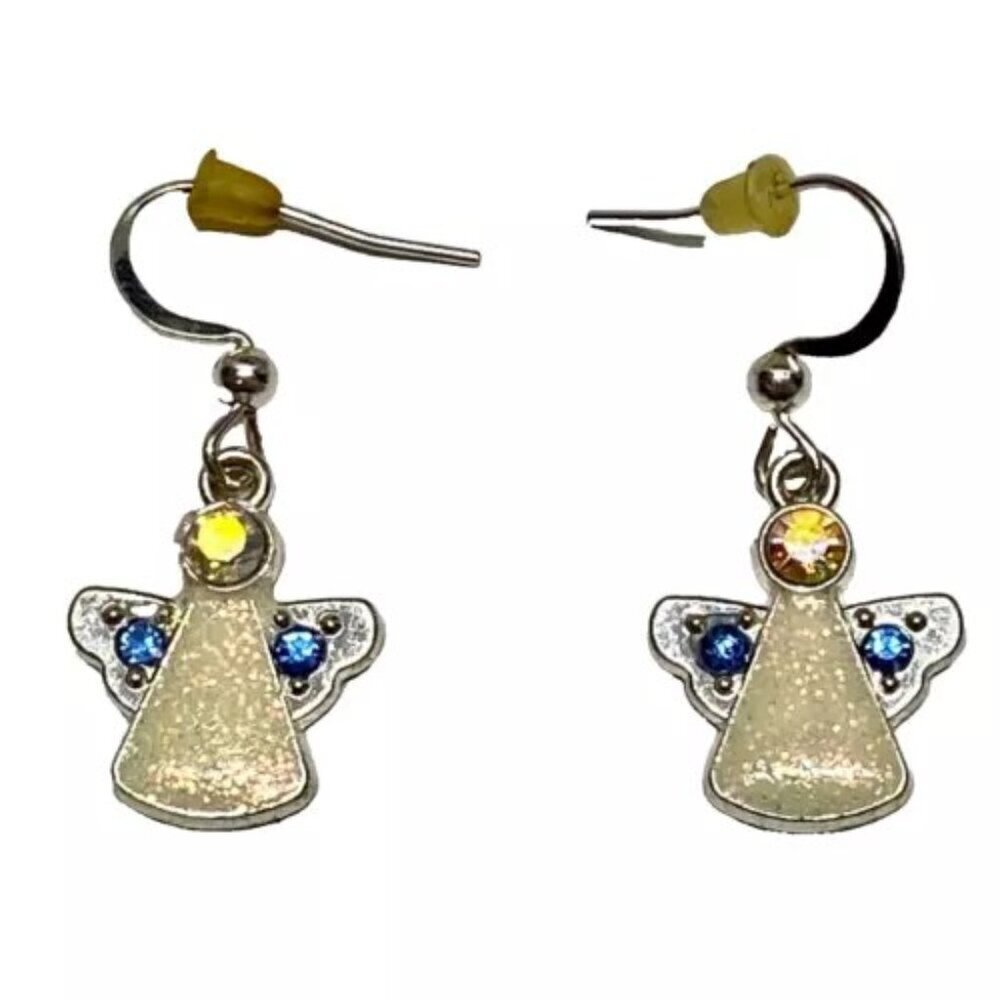Angel Earrings Khol's‎ Holiday Rhinestone Silver Tone Dangle Hook Pierced Ears
